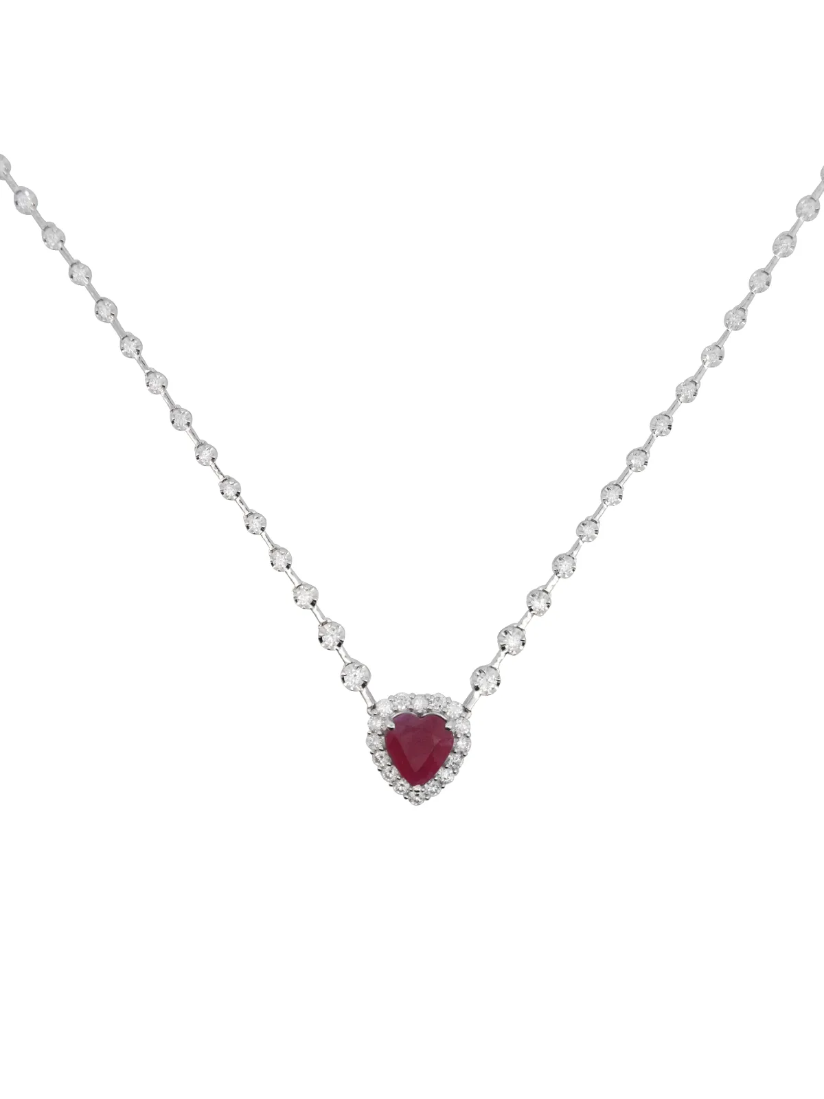 5.89ct Diamond Ruby 18K Gold Halo Heart Tennis Link Necklace