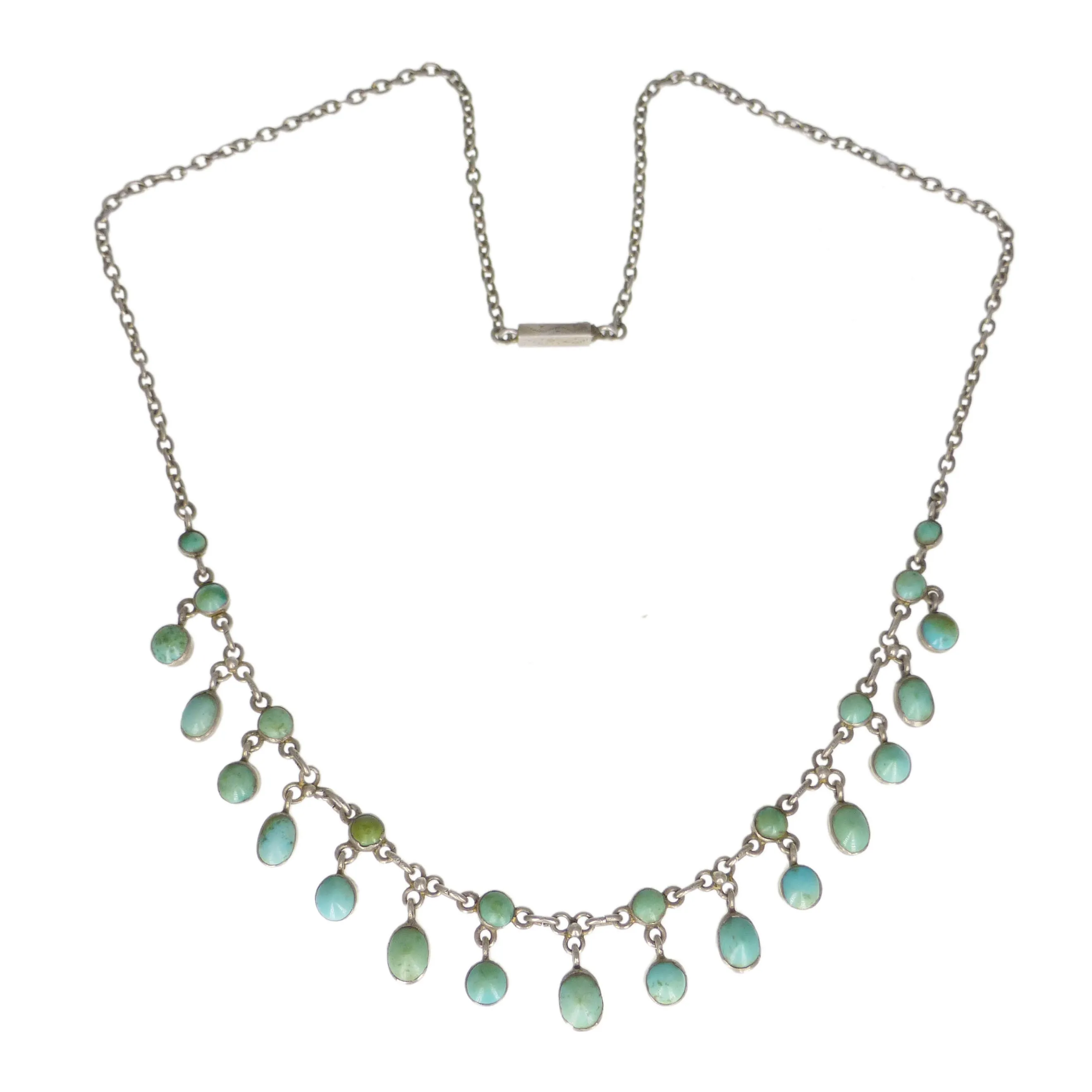 Antique Silver Bezel Set Turquoise Festoon Necklace