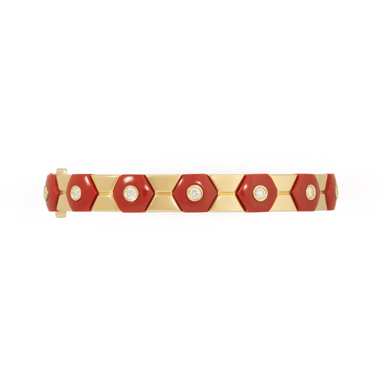 Baia Sommersa 18K Yellow Gold Coral & Diamond Bangle Bracelet