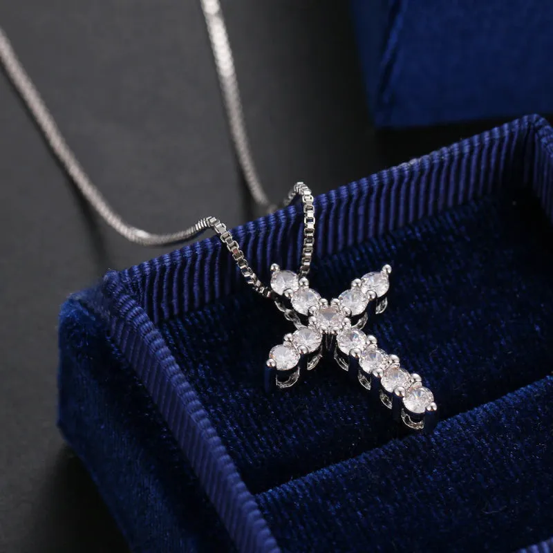 Gleaming Religious Zircon Cross Pendant Necklaces