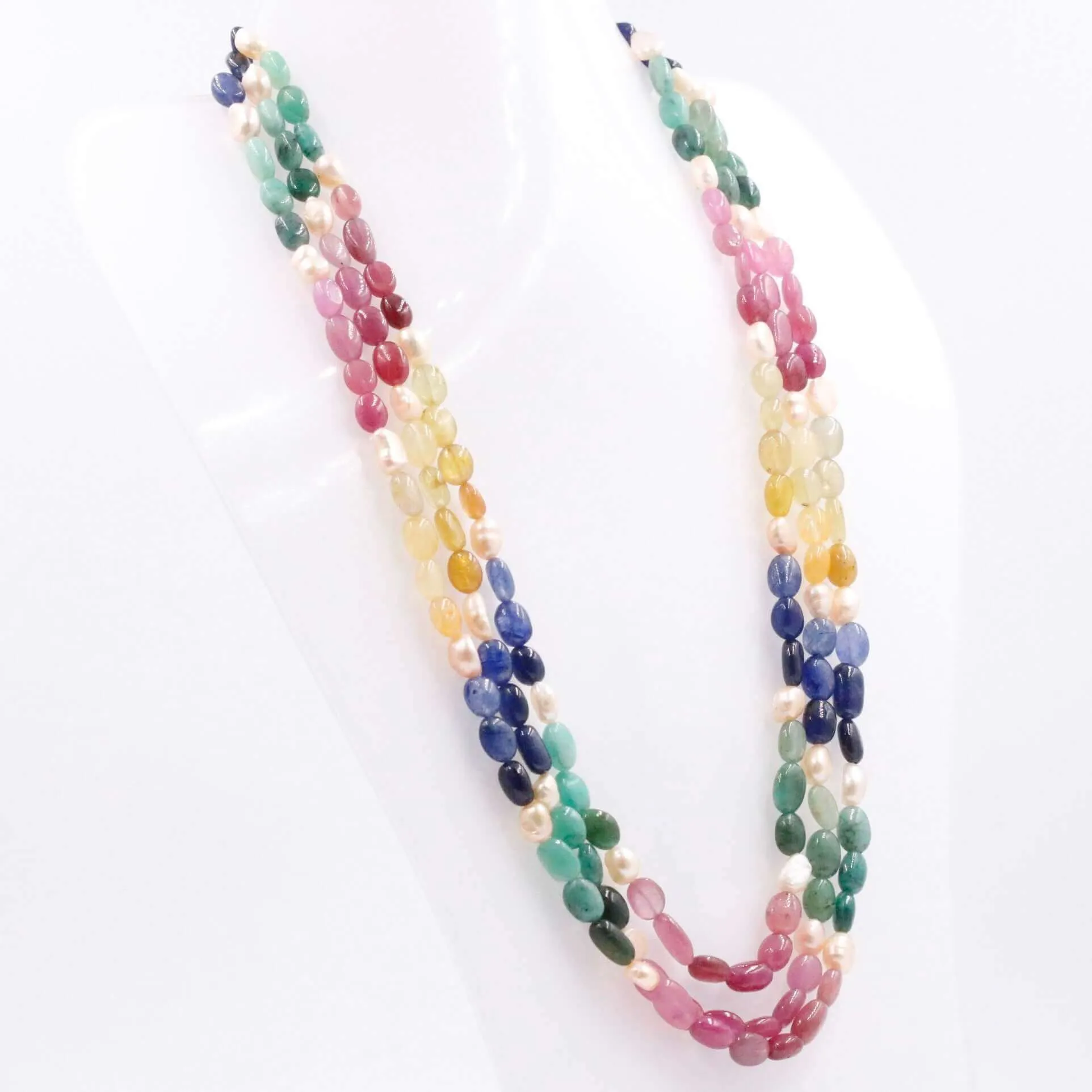 Multi Gemstone Necklace Multi Color Sapphire Necklace Sapphire w/ Emerald & Fresh Water Pearl Necklace Beaded Sarafa Necklace SKU 6143246