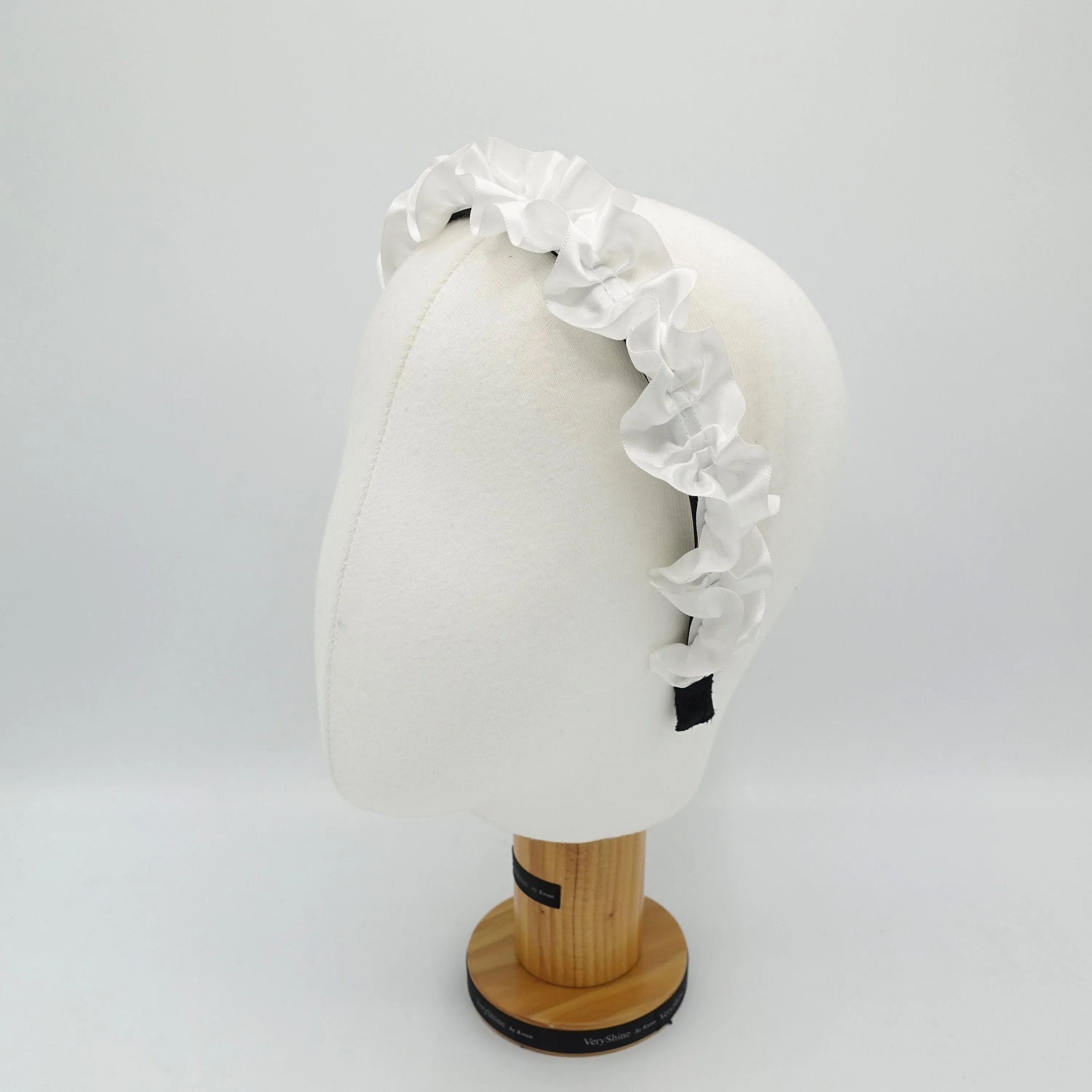 satin pleats flower headband glossy thin hairband for women