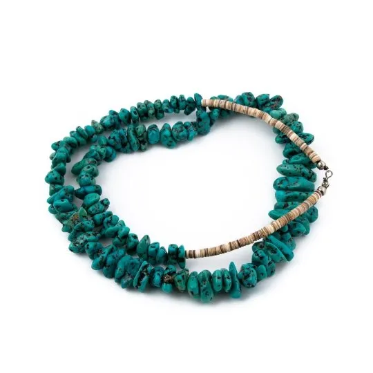 Stunning Turquoise Nugget x Olive Shell Heishi Necklace