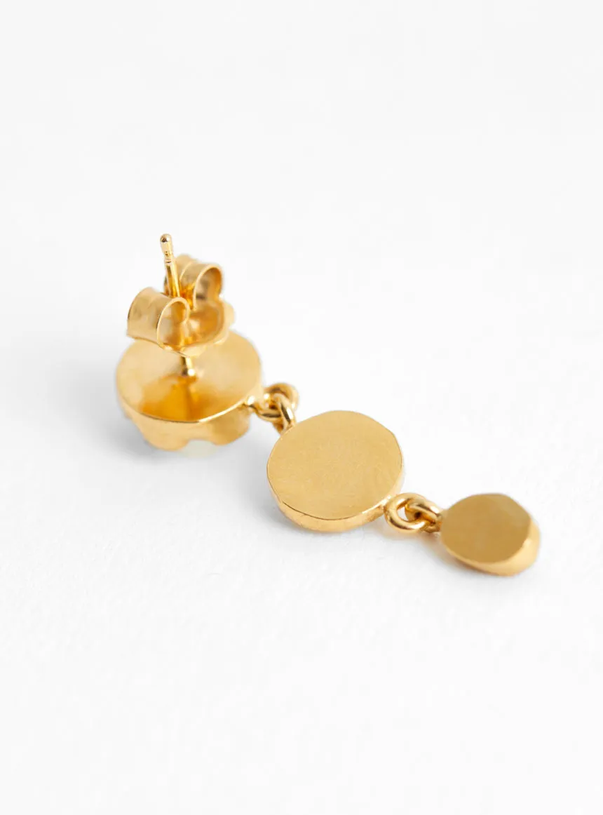 Three Charm Moving Drop Earrings White
