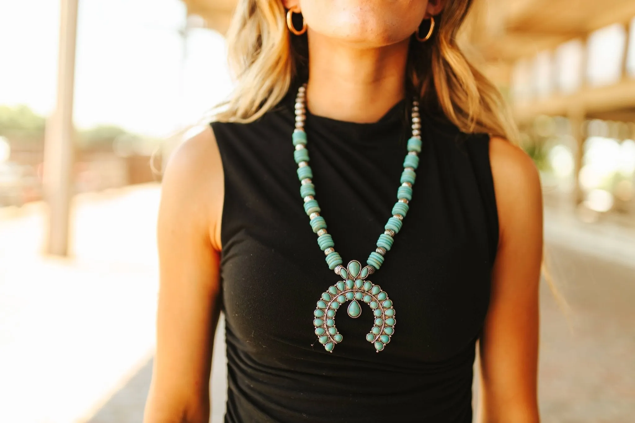 Western Turquoise Squash Blossom Necklace